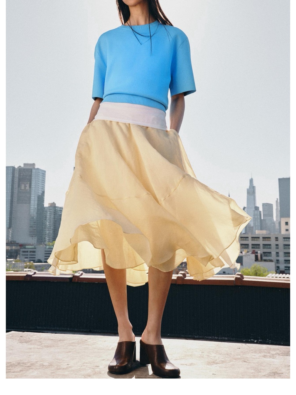 Zara Light Yellow Flowy Midi Skirt
